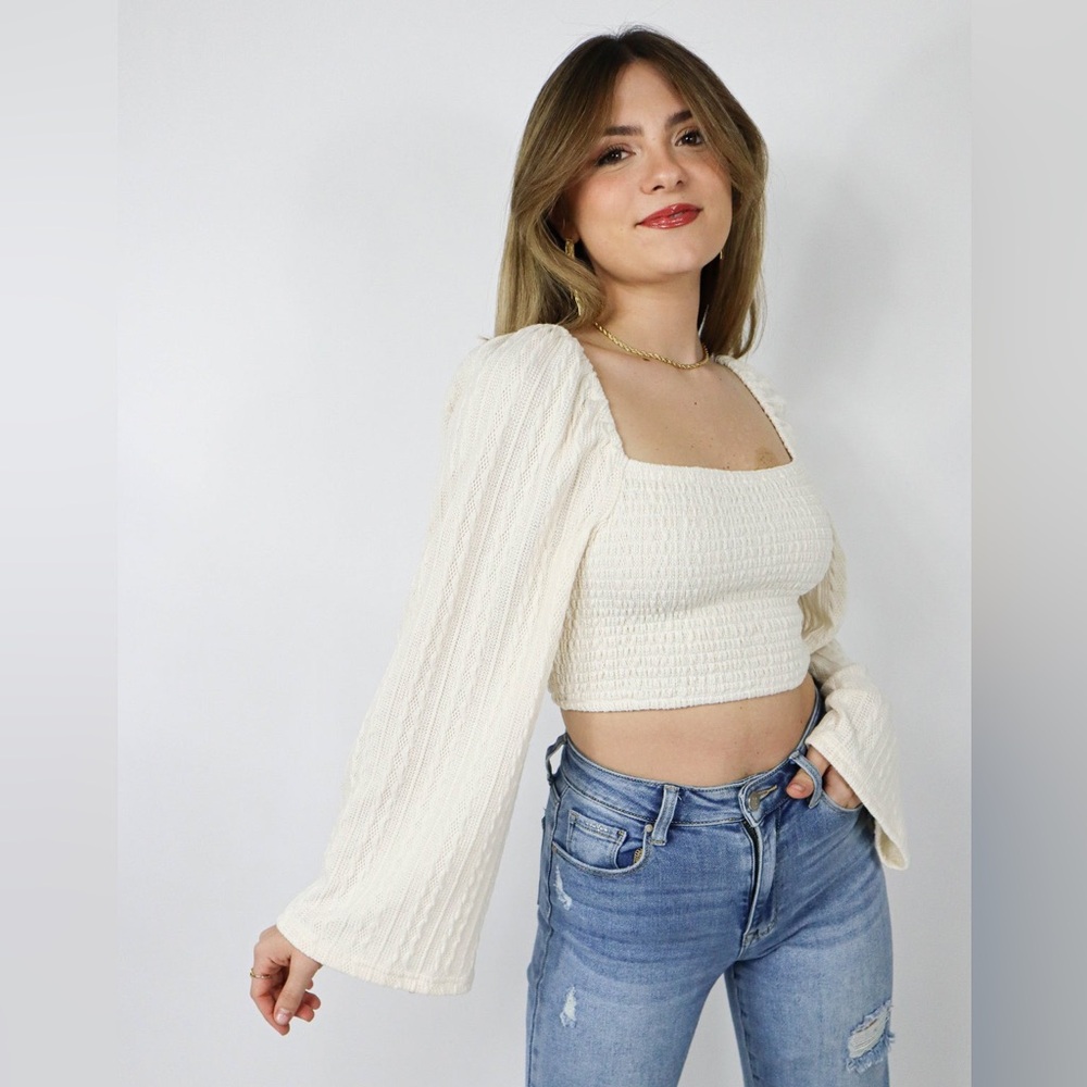 Never worn | Cream Sweater Top with Bell Sleeves | Crop Top | Solai | Medium